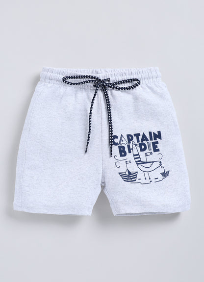 Ecru Melange Cotton Shorts For Boys