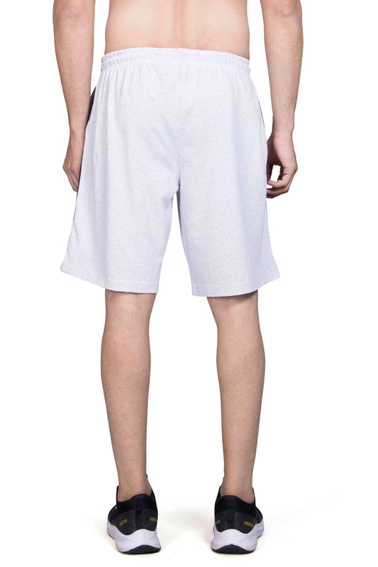 Piping & Net Folding Cotton Shorts For Men - White Melange