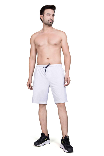 Piping & Net Folding Cotton Shorts For Men - White Melange