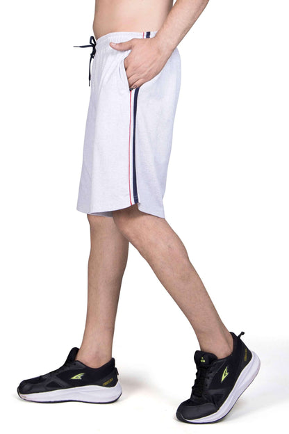 Piping & Net Folding Cotton Shorts For Men - White Melange