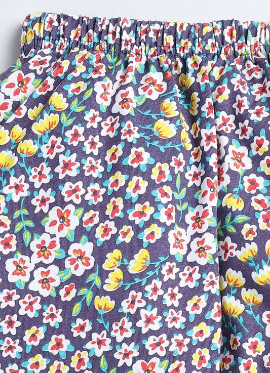 Cotton Navy Flowers Cotton Pyjama Pants for Girls