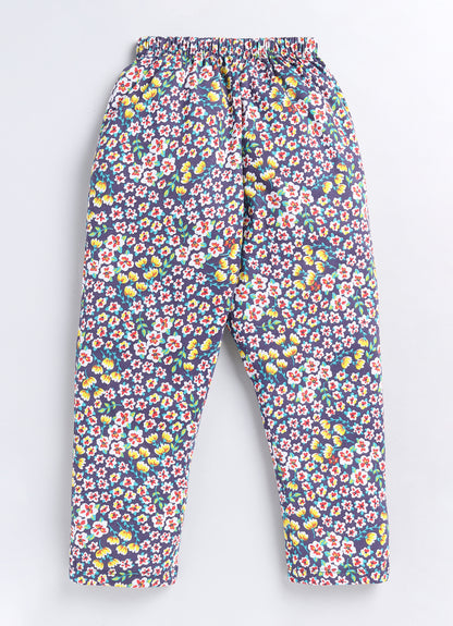 Cotton Navy Flowers Cotton Pyjama Pants for Girls