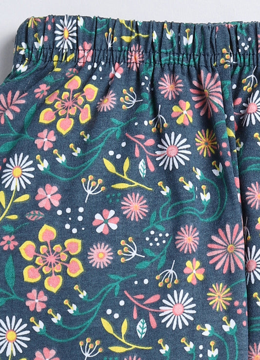 Blue Flower Pyjama Cotton Pants For Girls