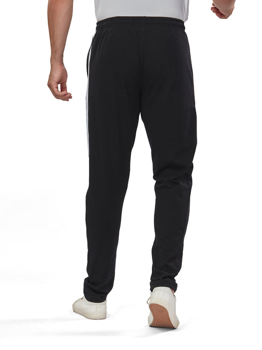 Side Panel & White Net Folding Black color Cotton Track Pant for Mens