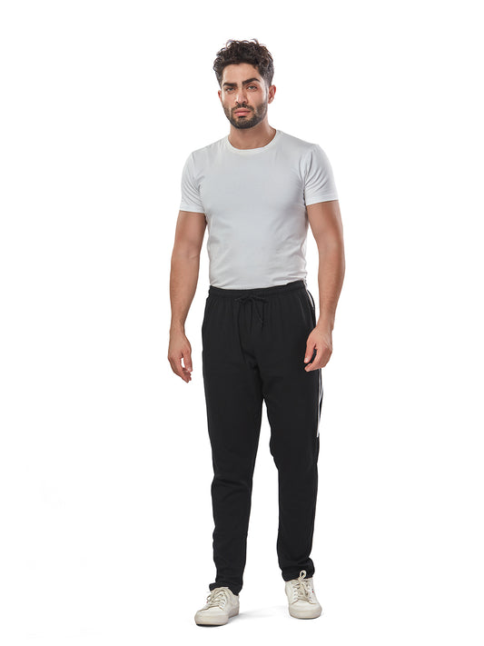 Side Panel & White Net Folding Black color Cotton Track Pant for Mens