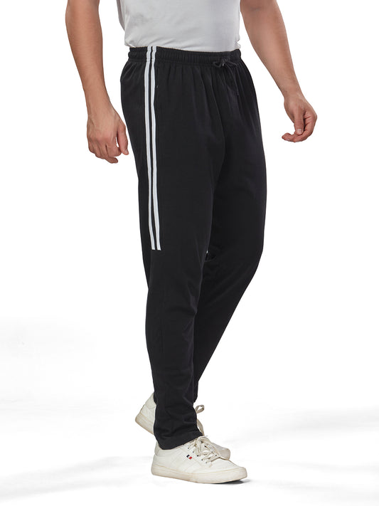 Side Panel & White Net Folding Black color Cotton Track Pant for Mens