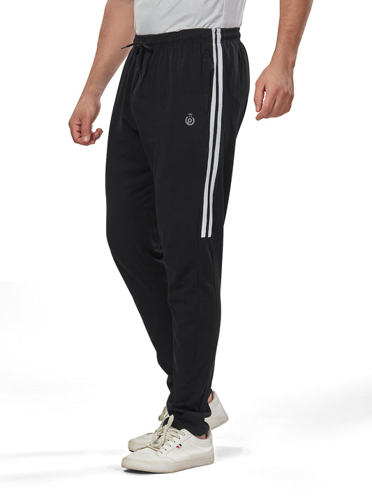 Side Panel & White Net Folding Black color Cotton Track Pant for Mens