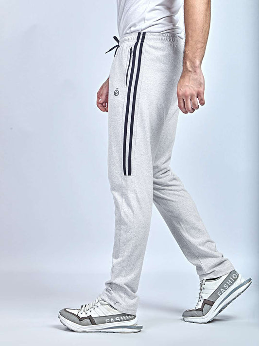 Side Panel & Net Folding White Melange color Cotton Track Pant for Mens