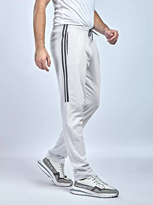 Side Panel & Net Folding White Melange color Cotton Track Pant for Mens