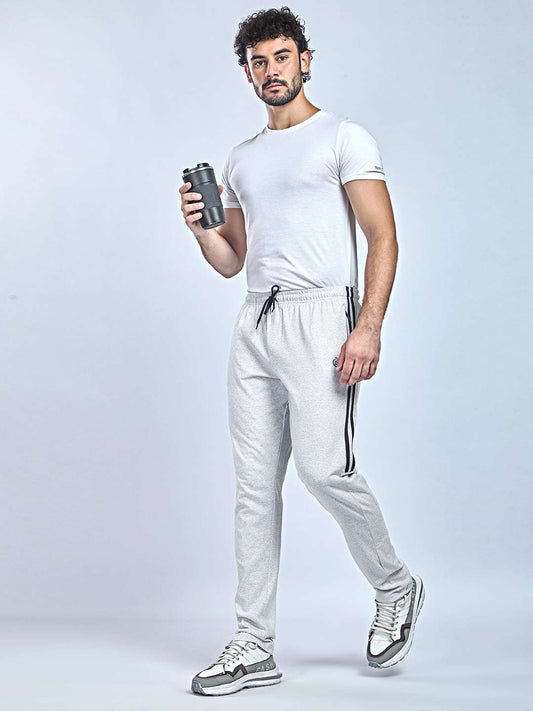 Side Panel & Net Folding White Melange color Cotton Track Pant for Mens