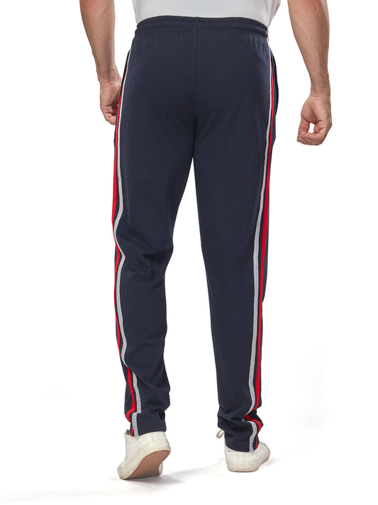 Navy Cotton Track Pant for Mens - Side Panel Red & White color