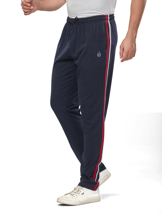 Navy Cotton Track Pant for Mens - Side Panel Red & White color