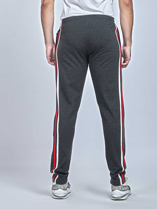 Side Panel Black Melange color Cotton Track Pant for Mens