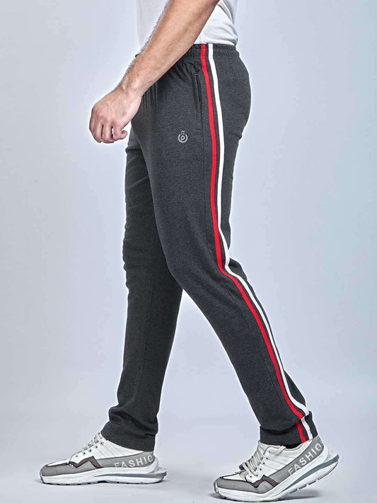 Side Panel Black Melange color Cotton Track Pant for Mens