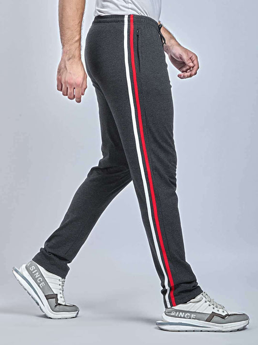 Side Panel Black Melange color Cotton Track Pant for Mens