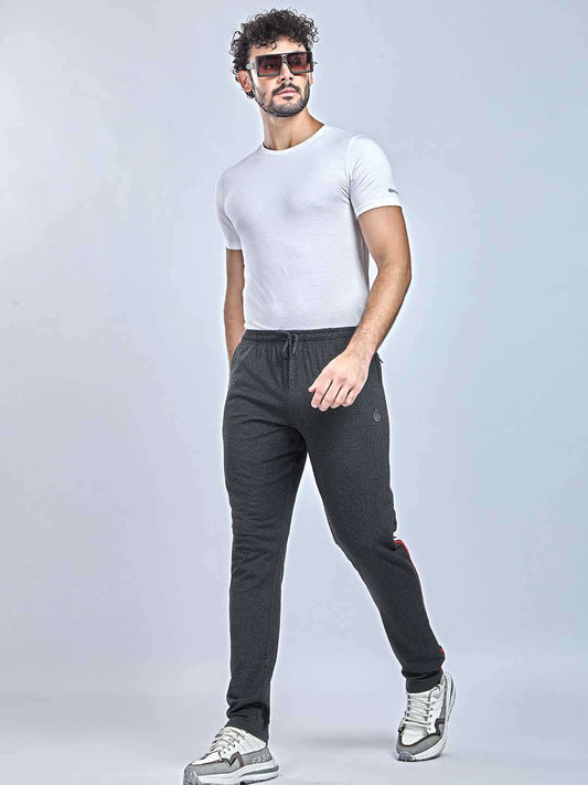 Side Panel Black Melange color Cotton Track Pant for Mens