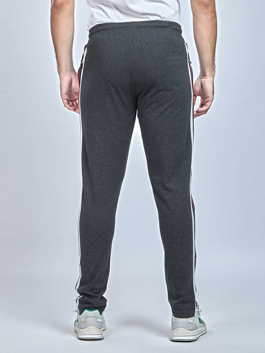 Net Folding & Piping Black color Cotton Track Pant for Mens