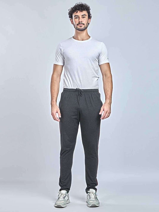 Net Folding & Piping Black color Cotton Track Pant for Mens