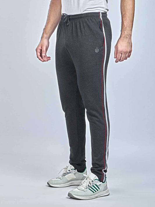 Net Folding & Piping Black color Cotton Track Pant for Mens