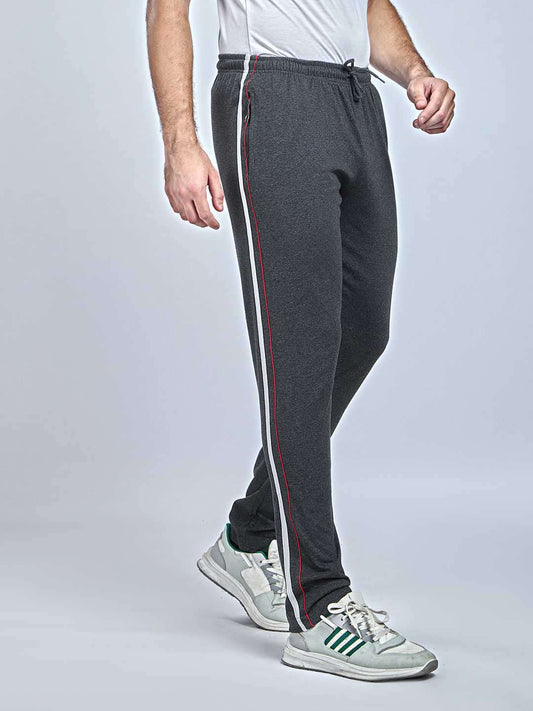 Net Folding & Piping Black color Cotton Track Pant for Mens