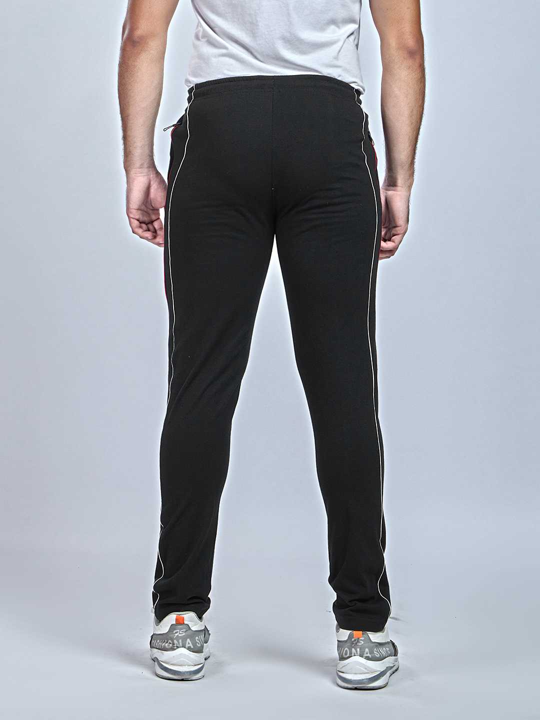 Front & Back Piping Black color Cotton Track Pant for Mens