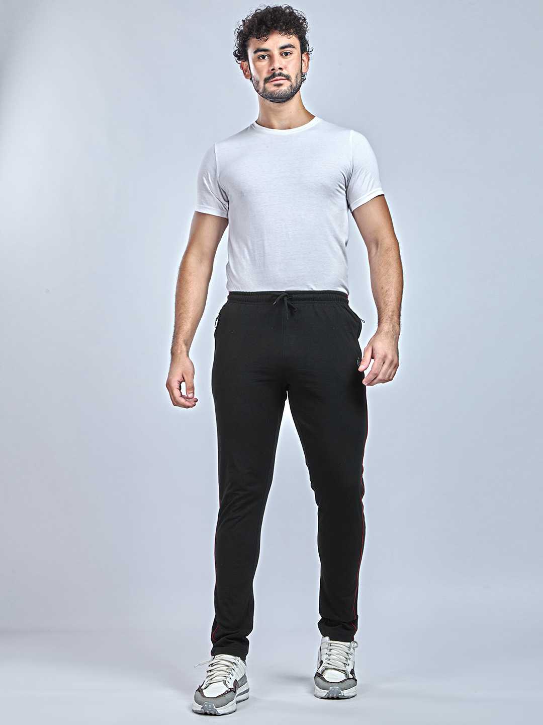 Front & Back Piping Black color Cotton Track Pant for Mens