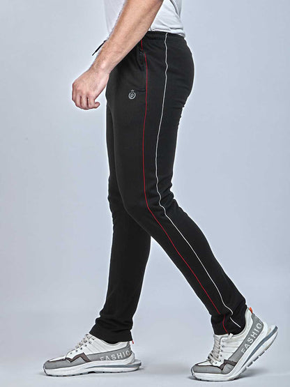 Front & Back Piping Black color Cotton Track Pant for Mens