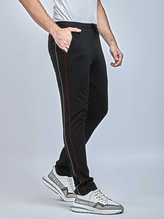 Front & Back Piping Black color Cotton Track Pant for Mens