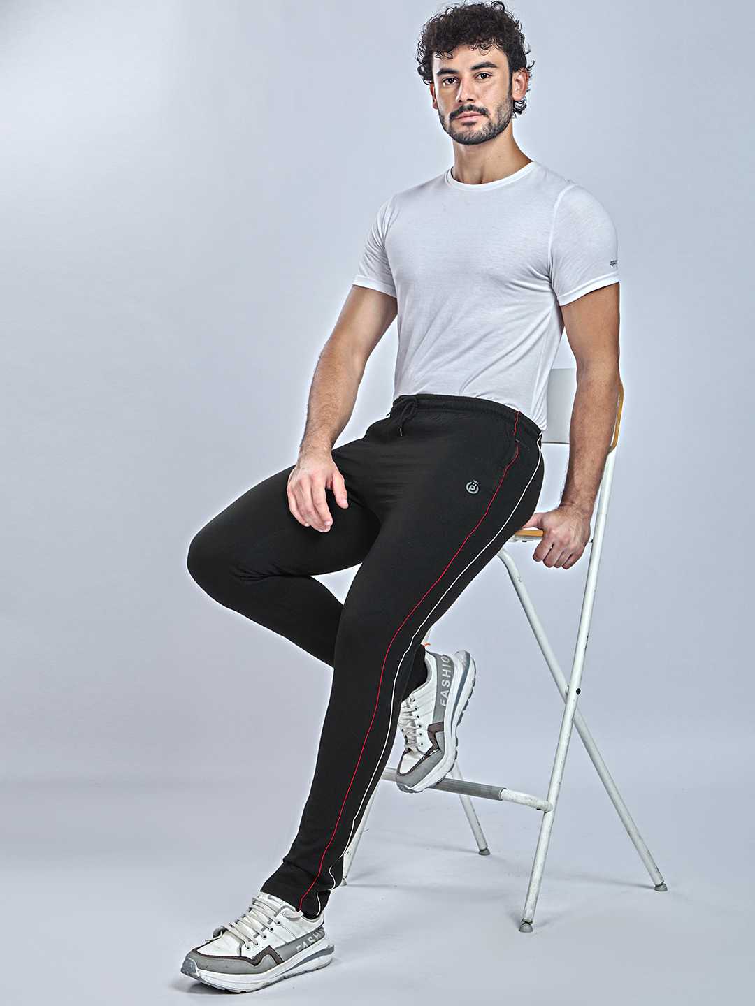 Front & Back Piping Black color Cotton Track Pant for Mens