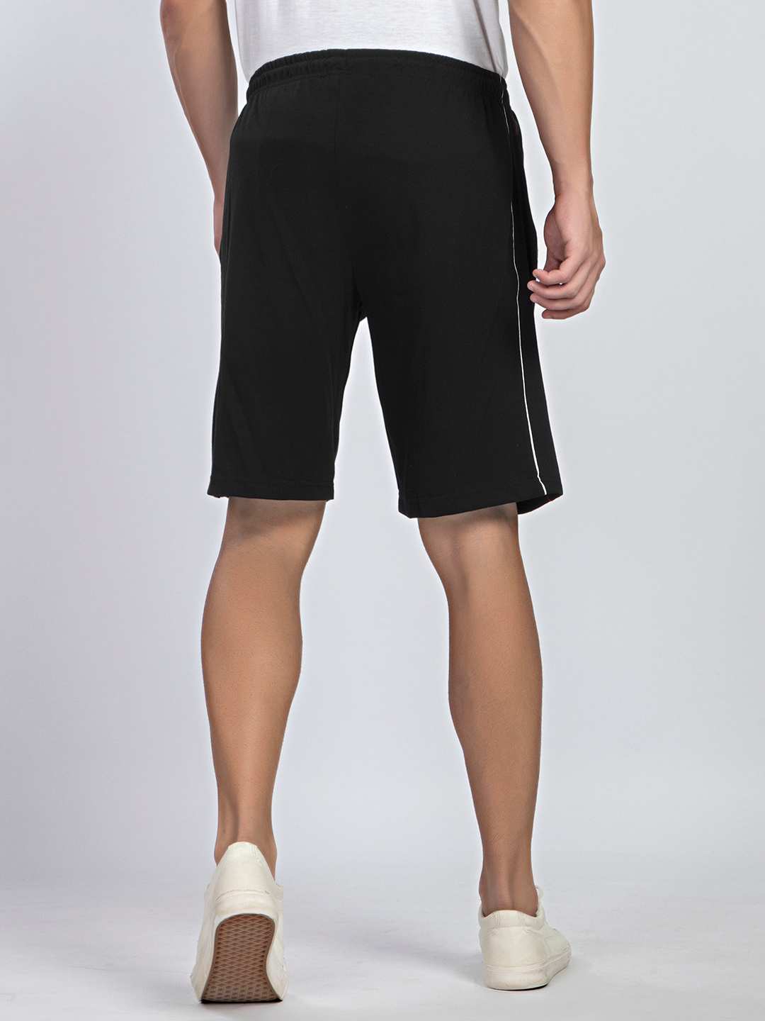 Side Panel & Piping Black Cotton Shorts For Men