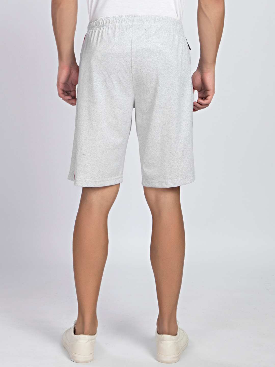 Side Panel & Piping White Melange Cotton Shorts For Men