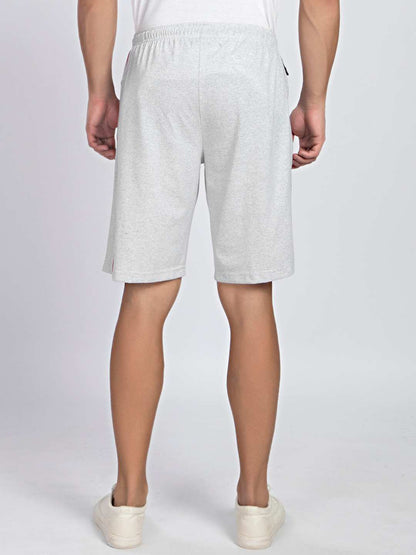 Side Panel & Piping White Melange Cotton Shorts For Men