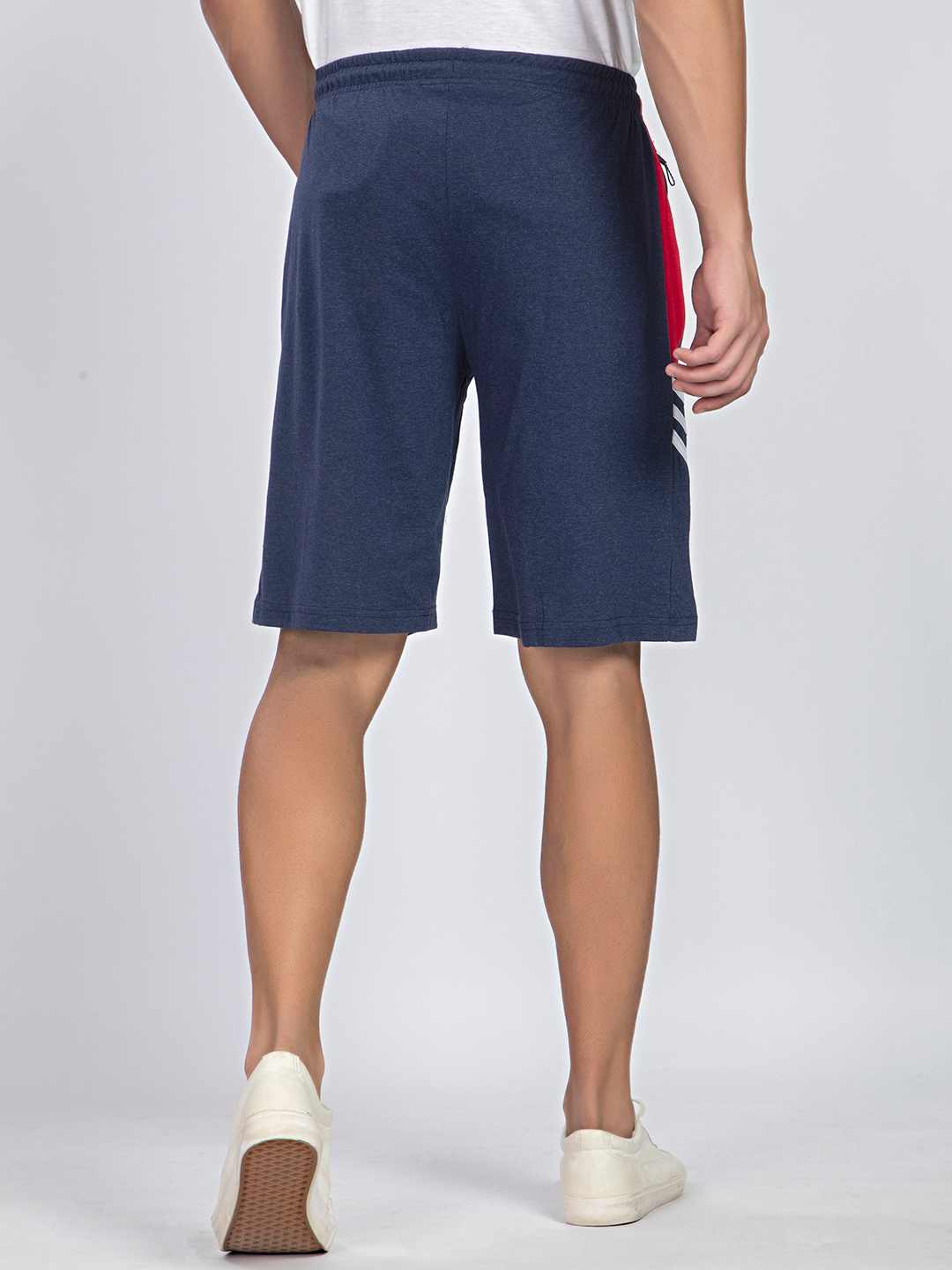 Blue Melange Cotton Shorts For Men - Side Panel & Net folding