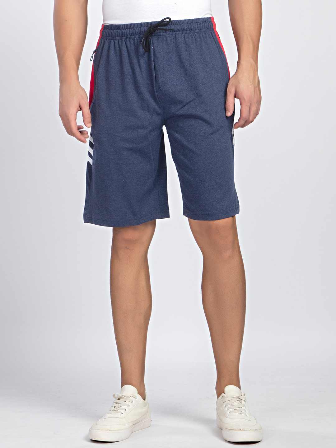 Blue Melange Cotton Shorts For Men - Side Panel & Net folding