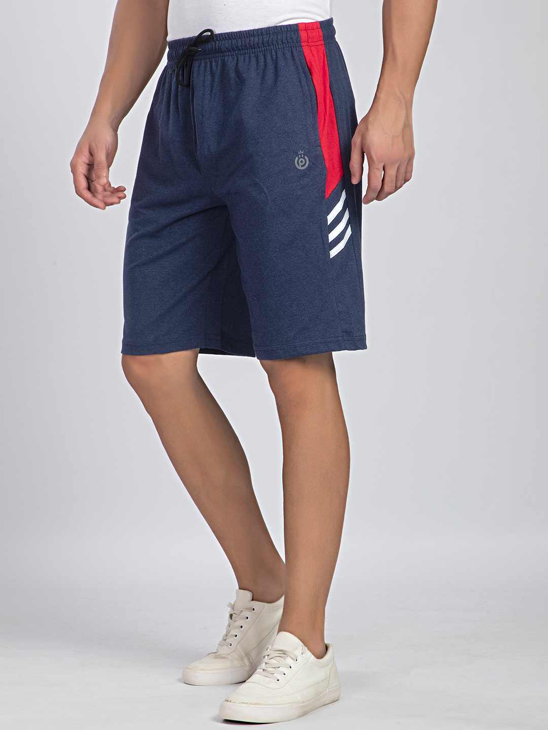 Blue Melange Cotton Shorts For Men - Side Panel & Net folding