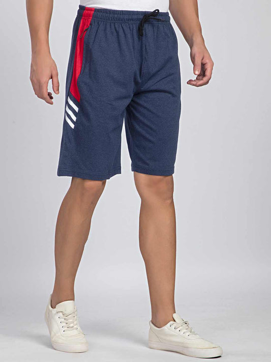 Blue Melange Cotton Shorts For Men - Side Panel & Net folding