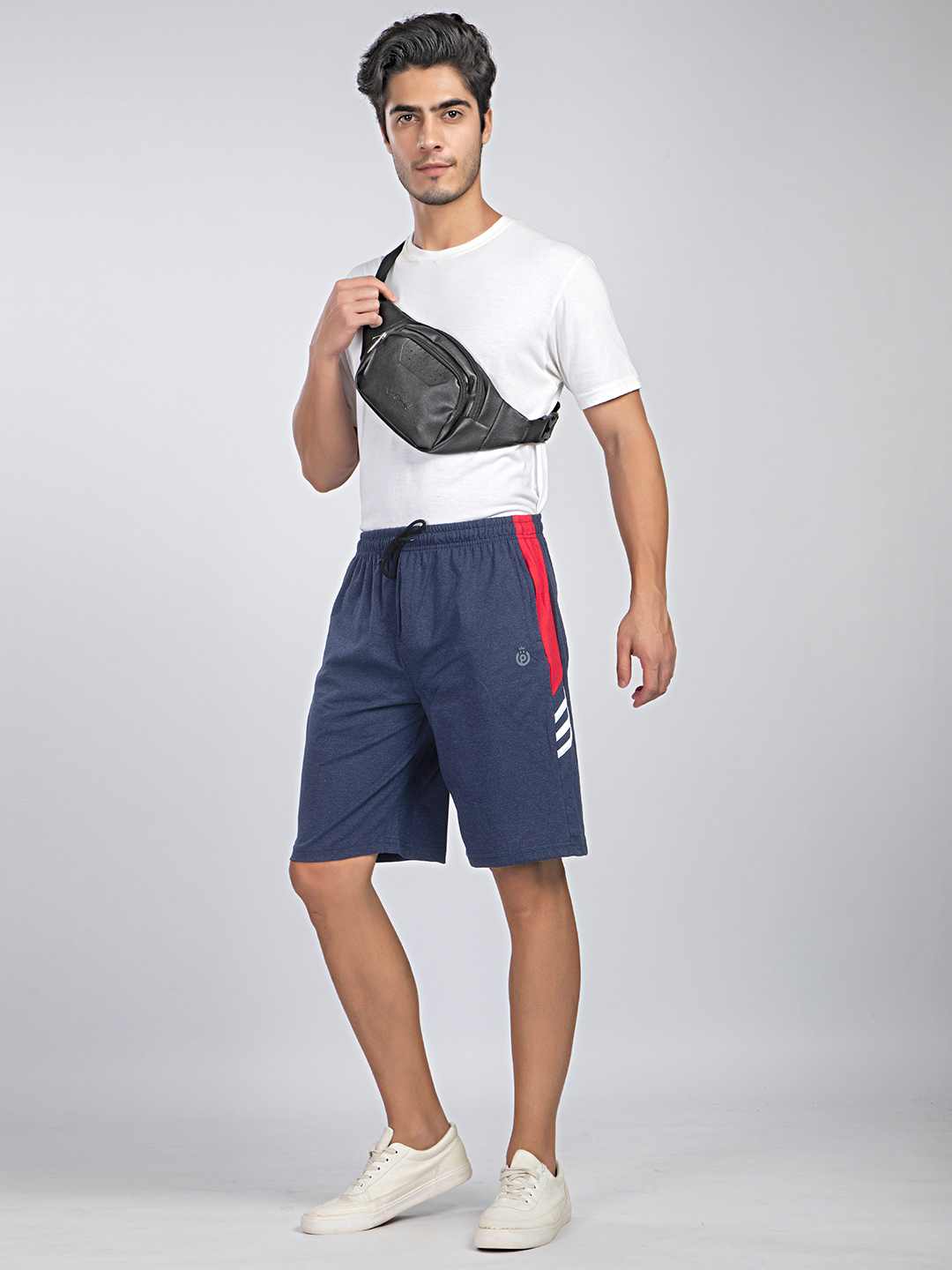 Blue Melange Cotton Shorts For Men - Side Panel & Net folding