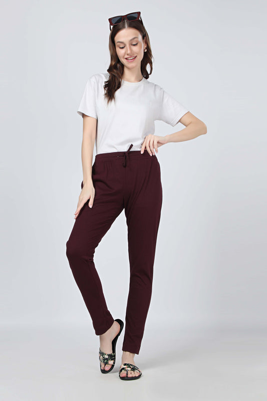 Women Burgundy Yoga - Jogger Track Pants