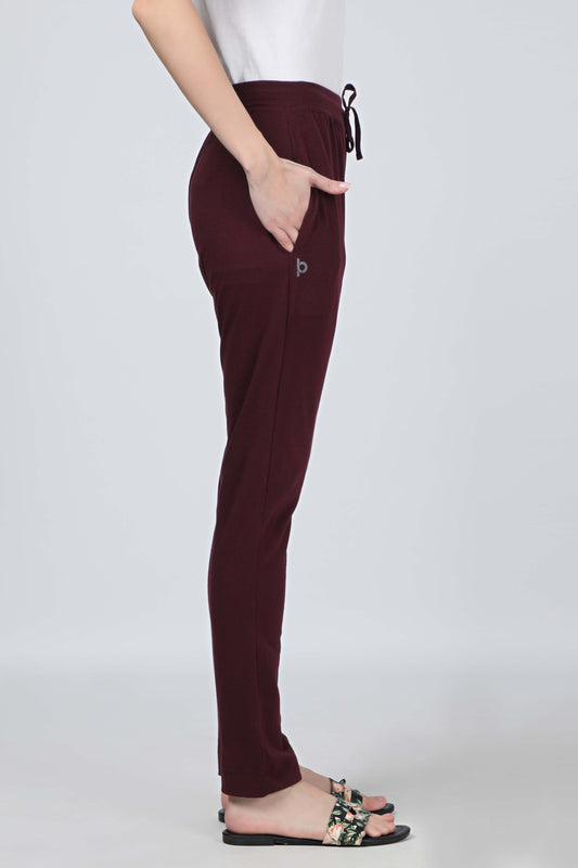 Women Burgundy Yoga - Jogger Track Pants