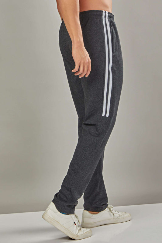 Side Panel & Folding Black Melange color Cotton Track Pant for Mens