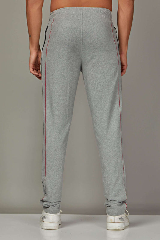 Front & Back Piping Grey Melange color Cotton Track Pant for Mens