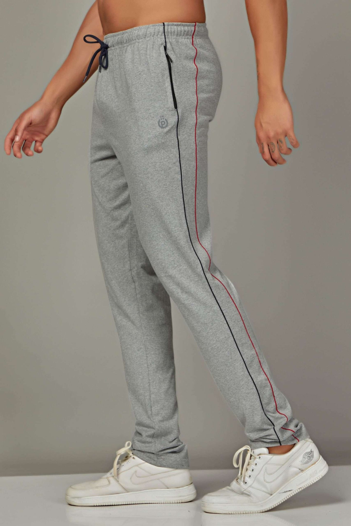 Front & Back Piping Grey Melange color Cotton Track Pant for Mens