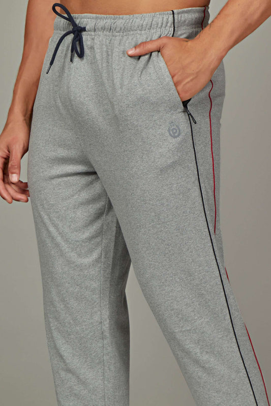 Front & Back Piping Grey Melange color Cotton Track Pant for Mens