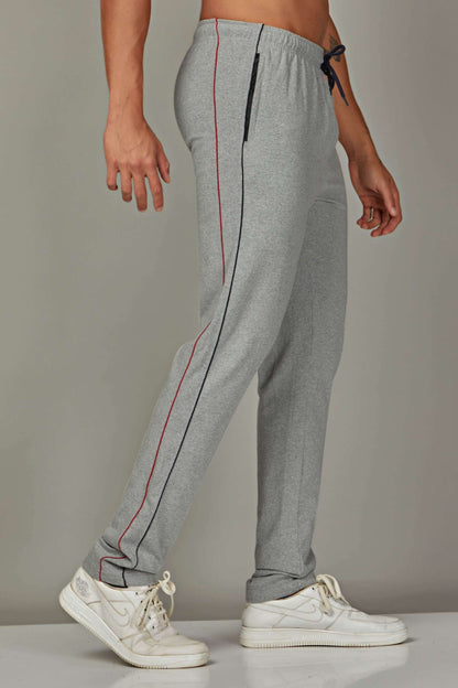 Front & Back Piping Grey Melange color Cotton Track Pant for Mens