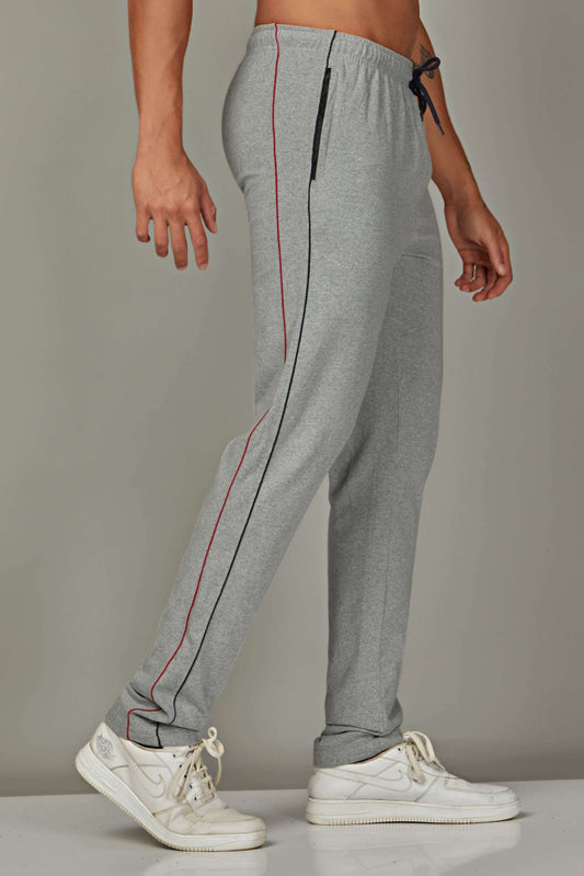 Front & Back Piping Grey Melange color Cotton Track Pant for Mens