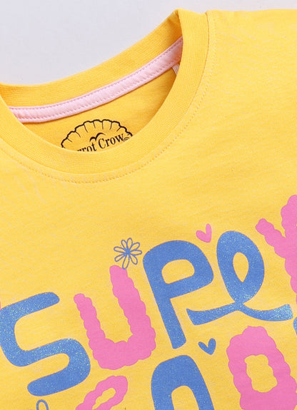 Super Cool Print Cotton T-Shirt for Girls - Mango Yellow