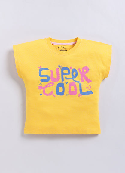 Super Cool Print Cotton T-Shirt for Girls - Mango Yellow