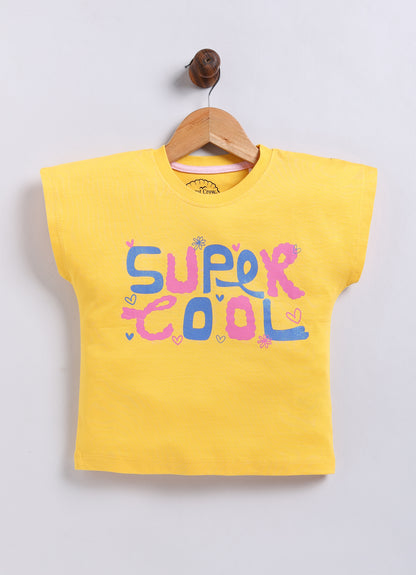 Super Cool Print Cotton T-Shirt for Girls - Mango Yellow