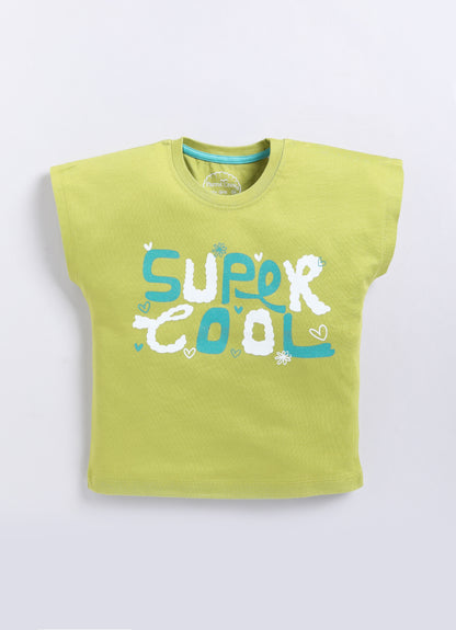 Super Cool Print Cotton T-Shirt for Girls - Green