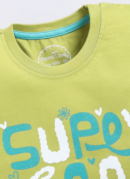 Super Cool Print Cotton T-Shirt for Girls - Green